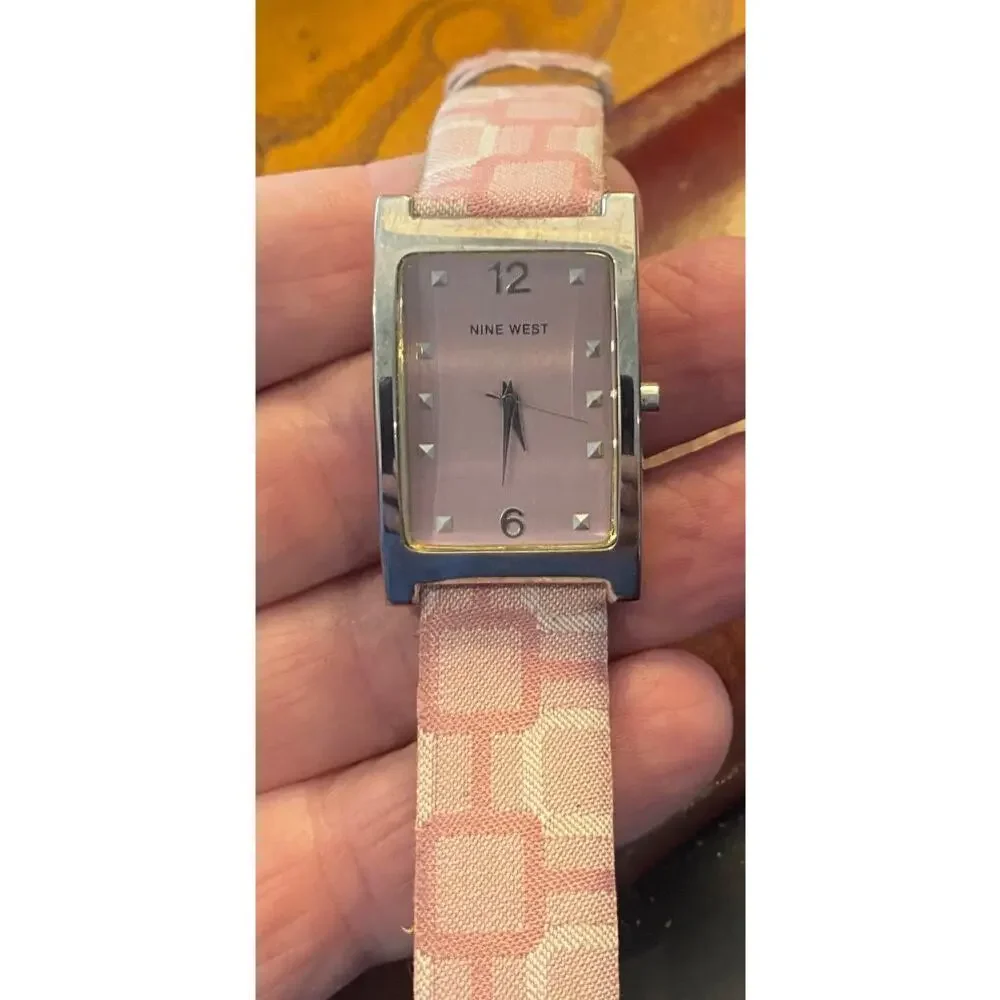 Women's 25mm Silver Tone Nine West Watch, Pink Face and Strap